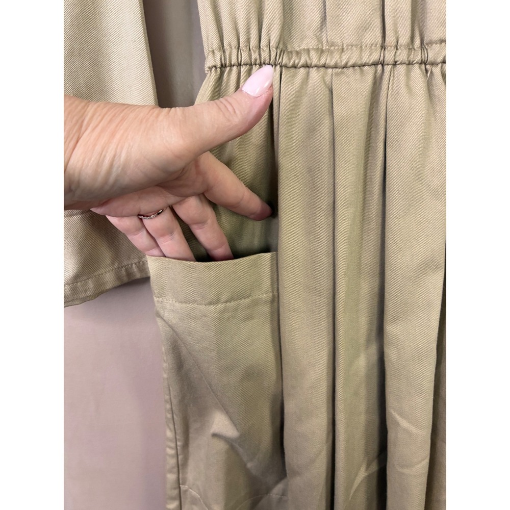 Vintage Jim Heilman Khaki Tan Pleated Shirt Dress Long Sleeve Midi Pockets Sz 10 - Picture 8 of 10